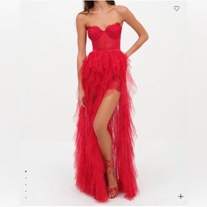For Love And Lemons Strapless Red Bustier Gown